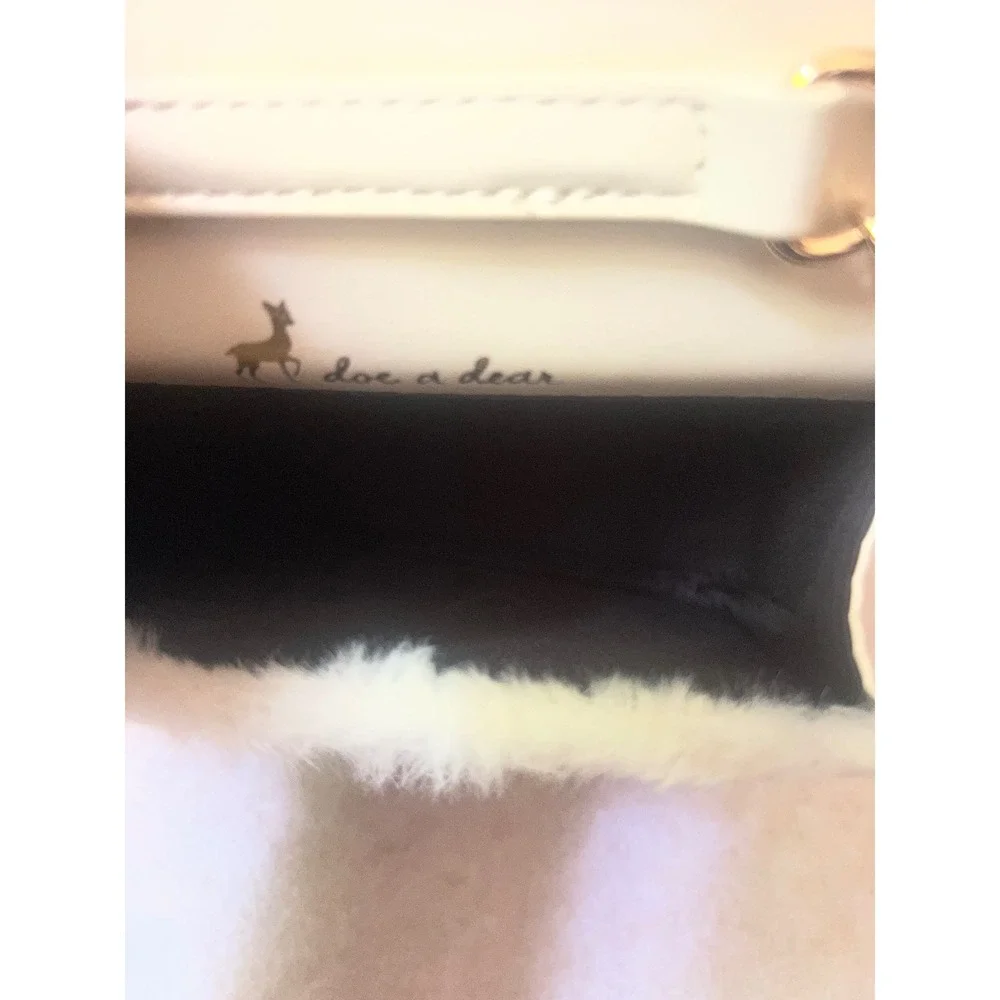 Doe a Dear Girls Faux Fur Teddy Bear Ballerina Crossbody Bag Pearl Handle Cream